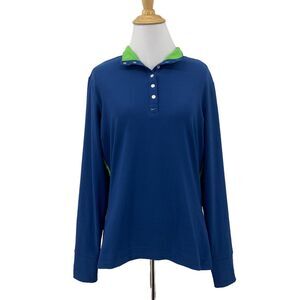 Nike Golf Dri Fit Top Womens Medium Blue Green Snap Button Collar Long Sleeve